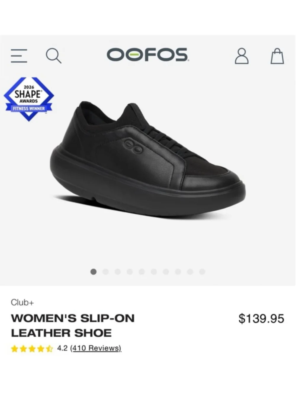 NIB Oofos Club+ WOMEN'S SLIP-ON LEATHER SHOE